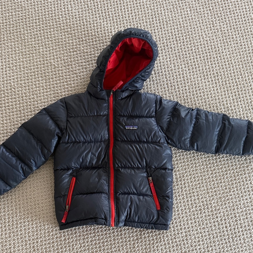 Patagonia Kids Black Puffer Jacket with Red Trim